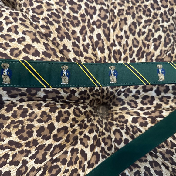New Men's Ralph Lauren Green Polo Bear Brown Leather Ribbon Belt Size 40 - Picture 3 of 3